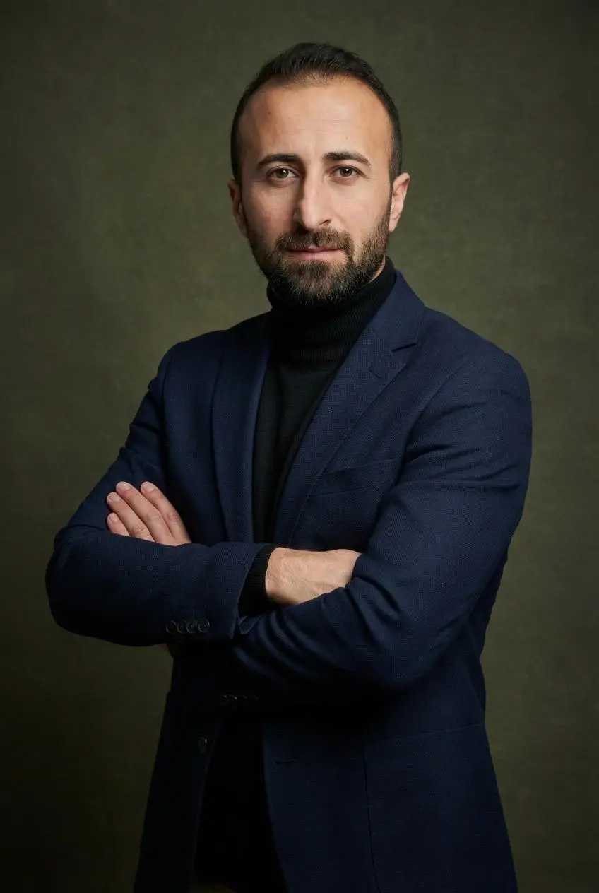 Turtleneck Moody headshot style